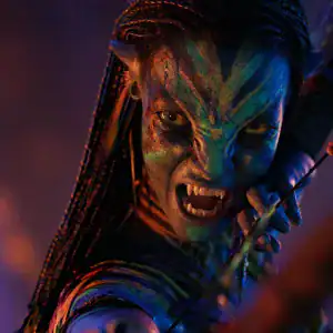 Na’vi warrior aiming a bow in Avatar: Fire and Ash, releasing in theaters December 19, 2025.