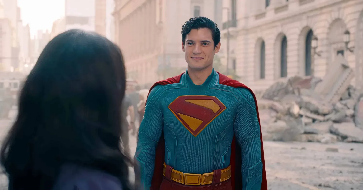 David Corenswet as Superman in James Gunn’s 2025 reboot, streaming debut scene in Metropolis.